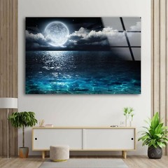 Moon Over The Ocean Glass Wall Art