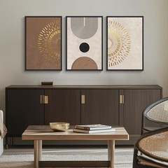 Framed Boho Neutral Abstract Wall Art, 3 Piece Canvas Prints Paintings Artwor…