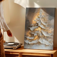 Wall Art Abstract Christmas Tree Canvas Painting Gold White Textured Home Decor