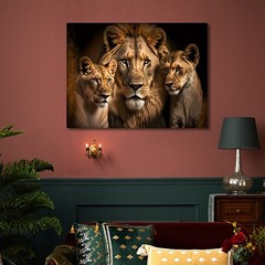 Canvas Art Lion Family Wildlife Dark Portrait Wall Decor