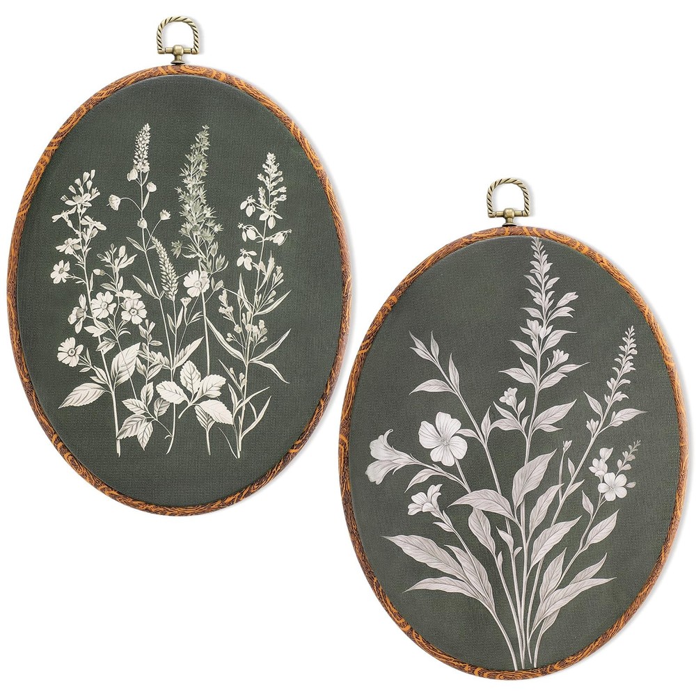Chumia Vintage Botanical Oval Framed Wall Art Set of 2 Retro Cottagecore Flow…