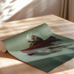 βigfΩot Canoe Fishing Poster Retro $asquaτch Wall Art