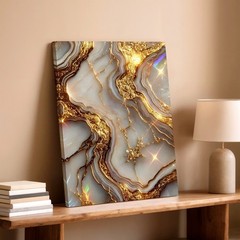 Wall Art Abstract White Agate Marble Gold Foil Texture Canvas Print Modern Decor