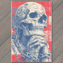 Art Print Skeleton Hands Praying Skull Chains Red Blue Distressed Texture Stars