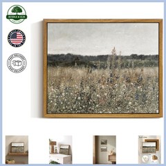 Landscape Canvas Art Print, Retro Wildflower Decor for Office and Dining Room