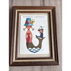 Vintage Denmark Travel Poster Mermaid Framed Size 8.5″ x 6.75″