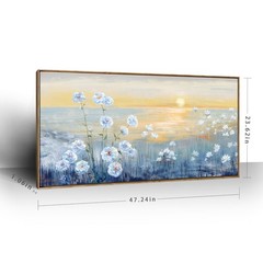 Framed Wall Art for Living Room Blue Ocean Beach Sunset Seascape Painting Abs…