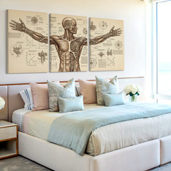 3 Pieces Anatomical Sketch Vintage Scientific Large Wall Art Canvas Set Of 3