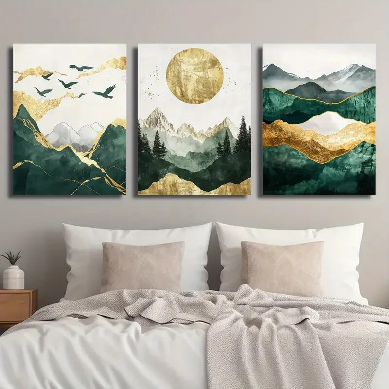 3pcs Abstract Golden Mountain Creative Wall Art Canvas Unframed/Framed