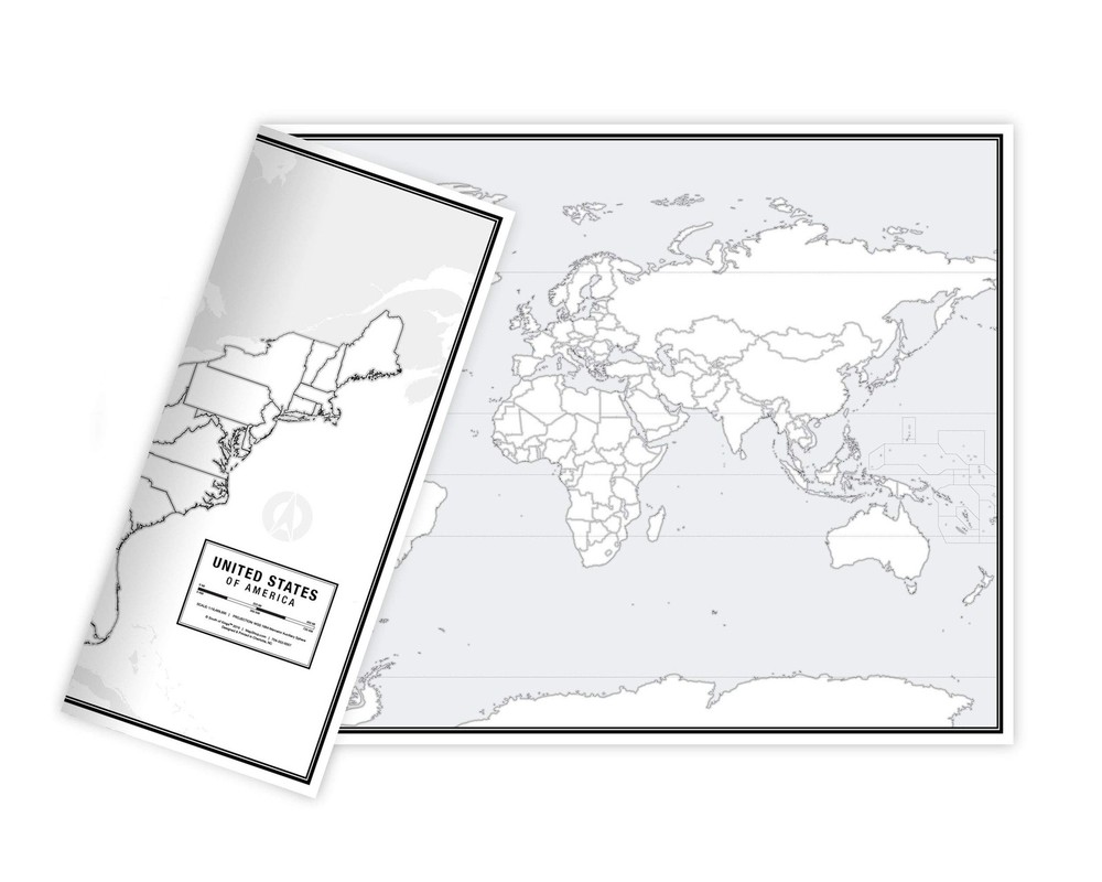 Educational Blank Outline Maps, 2-Sided World & US, 17” x 11”, 50-Pack | Grea…