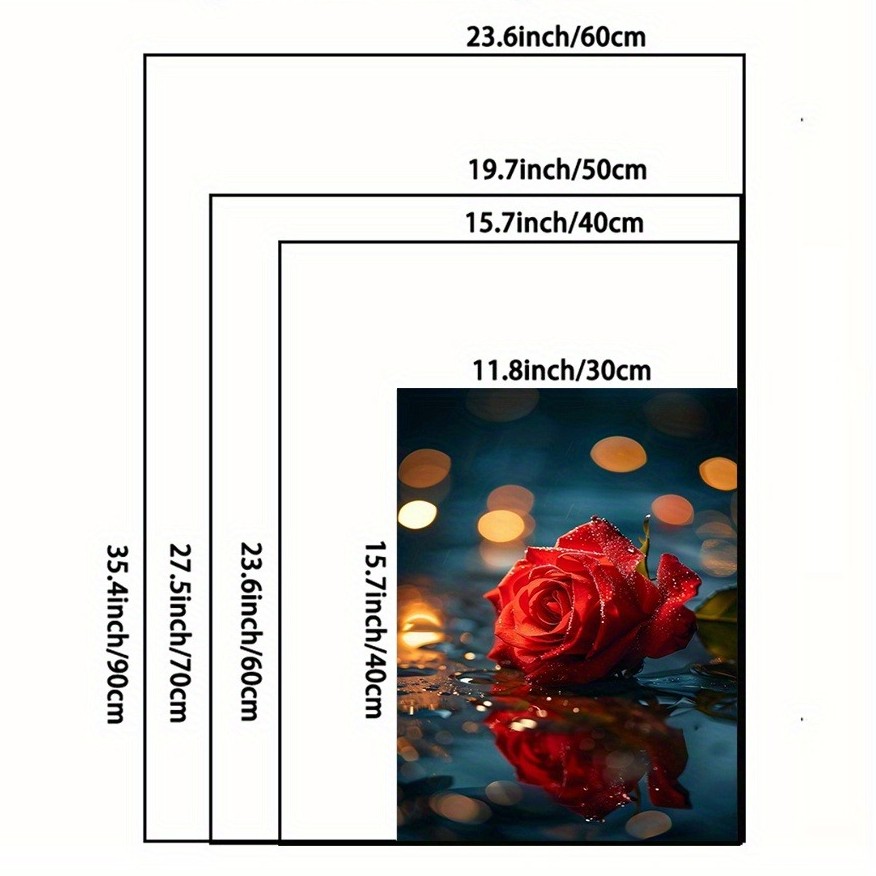 Framed Canvas Red Rose Water Reflection Bokeh Night Light Floral Decor