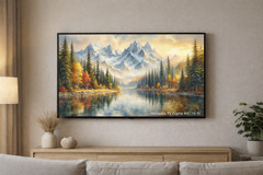 Autumn Mountain Landscape Watercolor Printable Wall Art Digital Download
