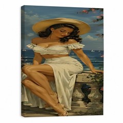 Coastal Elegance: Vintage Summer Pin-Up Style Canvas Art nautical style wall 👒