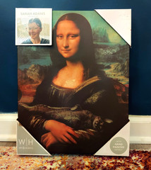 NWT Sarah Adams Mona Lisa Holding Cat Canvas Painting Print 11″x14″