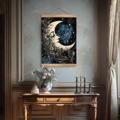 Moon Wall Art Decor– Vintage Hanging Wall Painting Abstract Poster with Solid…