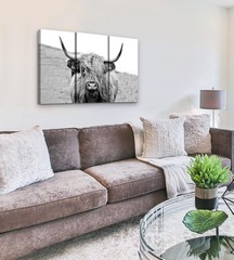 High-Resolution Highland Cow Canvas Art 3 Piece 24×36″ Western Living Room