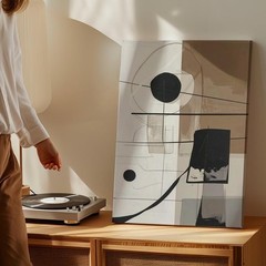 Modern Abstract Canvasgeometric And Organic Shapes In Beige, Black, And Brown
