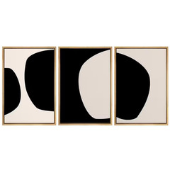 3 Piece Plastic Framed Canvas Blocks Abstract Shapes Wall Art Print 24 In. X 16