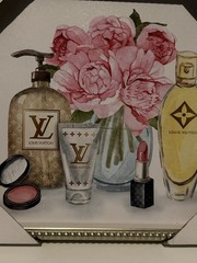 Louis Vuitton Framed Print Fashion Pink Flowers Modern Art Gold Beige