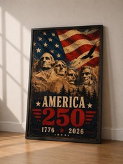 Patriotic America 250th Anniversary, Mount Rushmore Wall Art, USA Flag and Eagle
