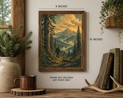 Sasquatch Vintage Art Print 8×10 Unframed Pacific Northwest Cabin Wall Decor