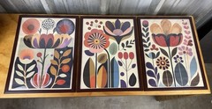 Boho Retro Floral Wall Art Set Of Three 12×16 Framed Prints Home Decor