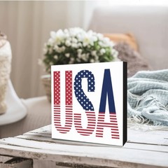 Patriotic American Wooden Box Sign Stars and Stripes Home Decor 5*5in