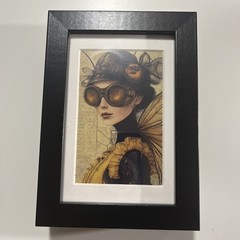 Lady Queen Bee Hive teen dorm decor framed art print 6.75”x4.75” Fairiecore Girl
