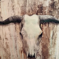 Rustic Longhorn Cow Canvas Wall Art – 24×24”Western Farmhouse Decor Belle Maison