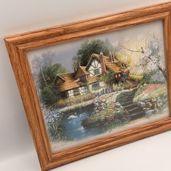 Vintage Andres Orpinas Cottage 1 Garden Swan Scene Framed Print Signed 11.5×9.5