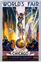 1933 WORLD’S FAIR CENTURY OF PROGRESS SCIENCE CHICAGO CITY VINTAGE POSTER REPRO