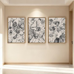 Framed Wood Kitchen Wall Art Set 3 Modern Abstract Party Food Prints 16×24