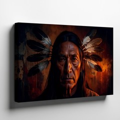 Native American man with feathers traditional headdress canvas wall art print