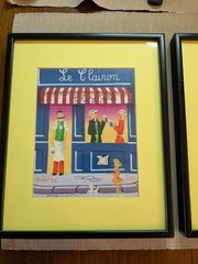 Vtg Cute Set Of 2 Paris Cafe Prints Metal Frame 8.5×10 Inch