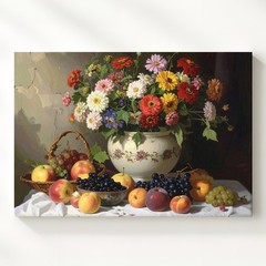 Baroque Floral & Fruit Still Life Canvasdutch-Style Classical Abundance Wall Art
