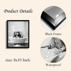Framed Bathroom Decor Wall Art, Chimpanzee in Bathtub, Black and White Wall A…