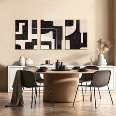 3 Pcs Black and White Abstract Wall Art Modern Minimalist Geometric Framed Ca…