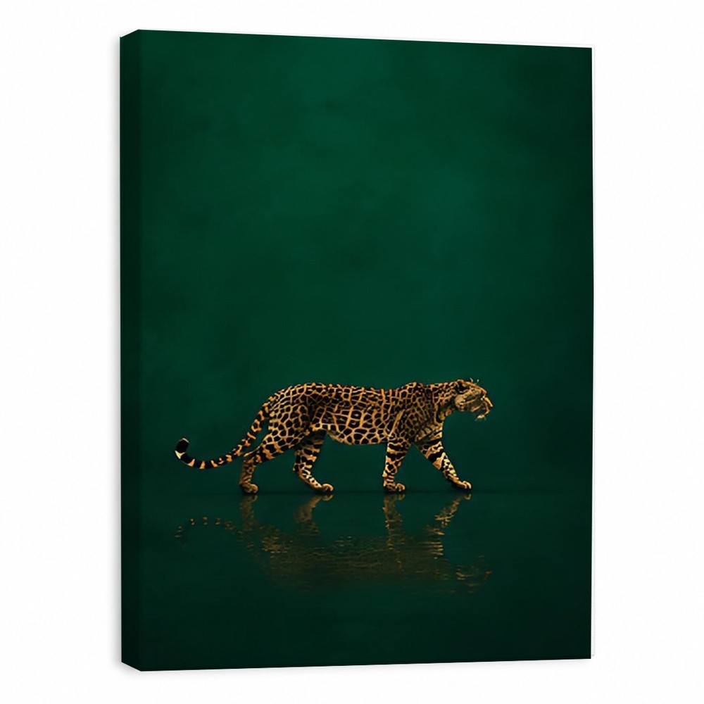 Emerald Leopard Canvas Art Walking Water Reflection Custom Gift