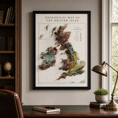 United Kingdom Geological Map Wall Art – Vintage 2D Topographic Poster Print Dec