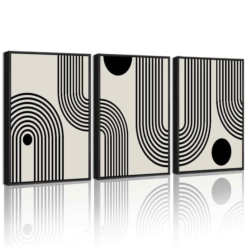 Black Abstract Wall Art Framed Minimalist Bohemian Wall Decor Geometric Lines…