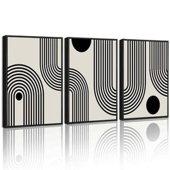 Black Abstract Wall Art Framed Minimalist Bohemian Wall Decor Geometric Lines…