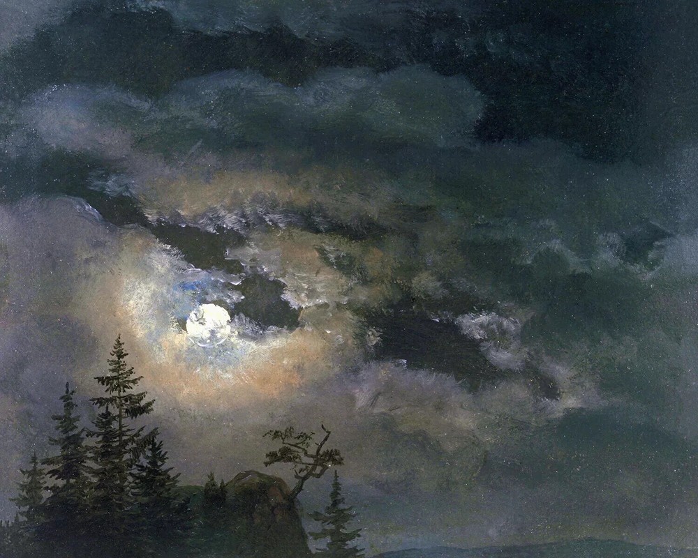 Moonlit Cloudscape Oil Painting on Textured Canvas Night Sky Artwork