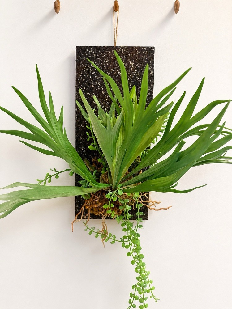 Staghorn Fern Wall Mount Decor w/ Wood Plaque Hanging Plant Faux Greenery 11 In