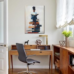 African American Books Wall Art Black Girl Painting Vintage Woman Reading Boo…