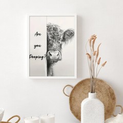 1pc Wooden Frame Funny Highland Cow «Are You Pooping?» Canvas Wall Art