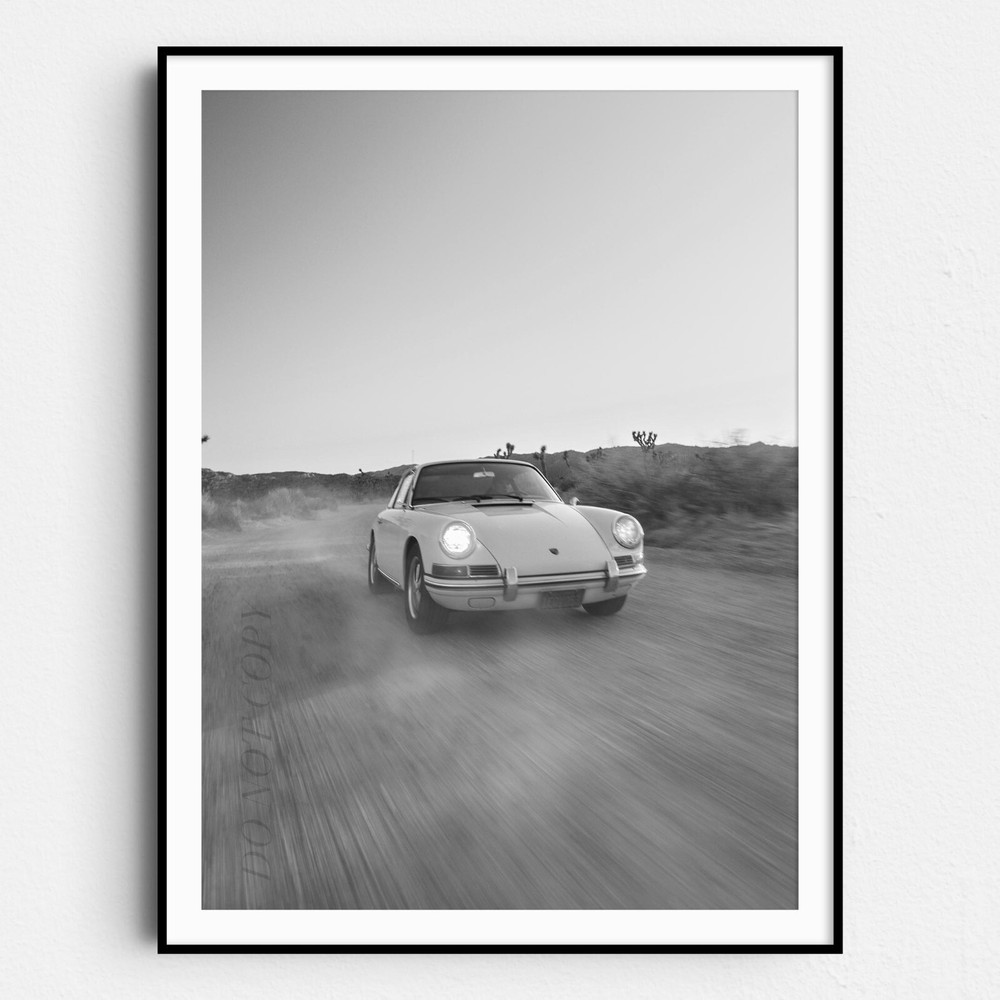 Vintage White Porsche Desert Classic Sports Cars Wall Art Poster Print
