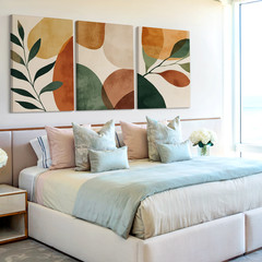3 Pieces Modern Abstract Leaf Earth Tones Large Wall Art for Living Set Of 3