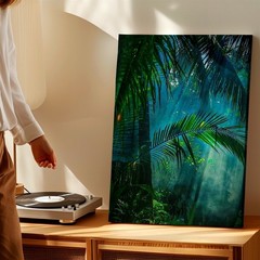 Canvas Tropical Rainforest Palm Leaves Sun Rays Nature Poster Living Room Print