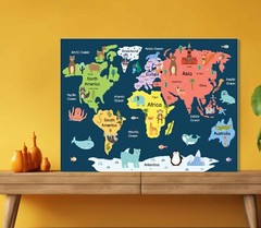 World Map with Animals Art 5mm thick Plastic Poster Ready to Hang 60x45cm