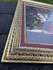 Di Giacomo Signed Gold Gilded Framed Art Print Angle With Flowers 30.5×24.5”